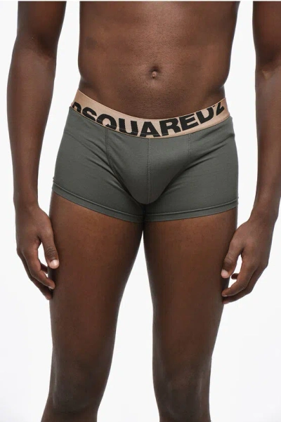 Dsquared2 Stretch Cotton Boxer With Lettering Logo In Green