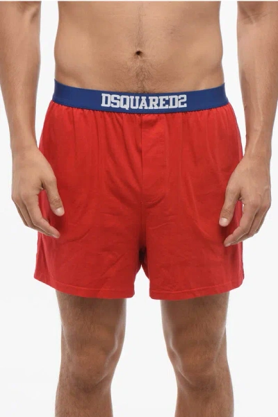 Dsquared2 Stretch Cotton Boxer With Logoed Waistband