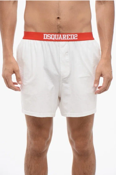Dsquared2 Stretch Cotton Boxer With Logoed Waistband