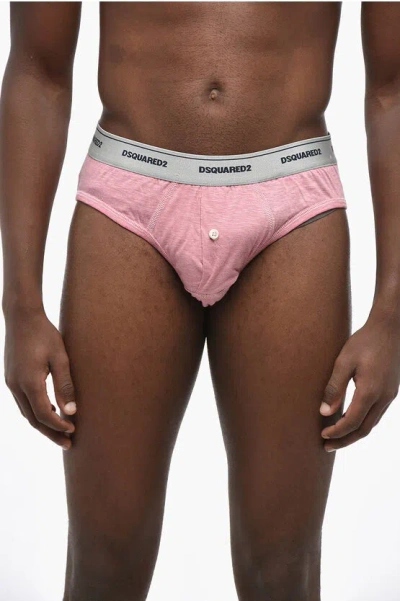 Dsquared2 Stretch Cotton Brief With Button In Pink