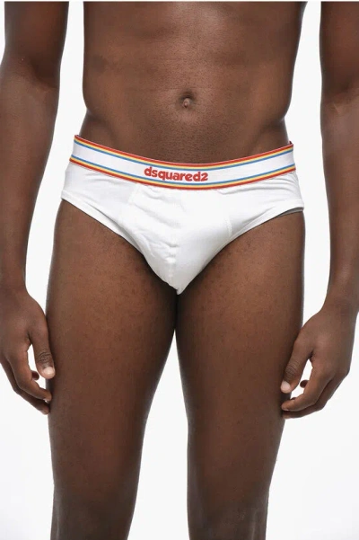 Dsquared2 Stretch Cotton Brief With Contrasting Logoed Band In White