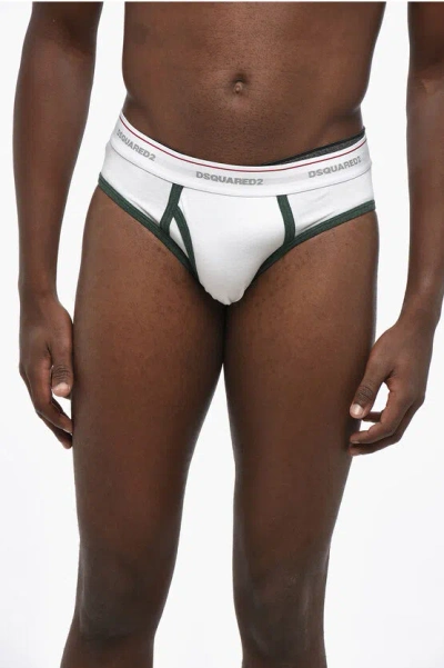 Dsquared2 Stretch Cotton Brief With Contrasting Print In White
