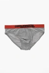 Dsquared2 Stretch Cotton Briefs With Logoed Waistband In Gray
