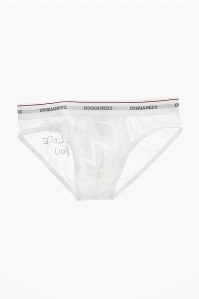 Dsquared2 Stretch Cotton Briefs With Logoed Waistband In White