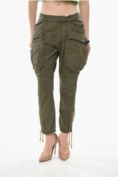 Dsquared2 Stretch Cotton Cargo Pants With Lace-up Detail In Green