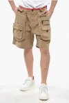 Dsquared2 Stretch Cotton Cargo Shorts With Contrasting Edge In Brown