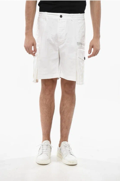 Dsquared2 Stretch Cotton Cargo Shorts With Elastic Waistband In White