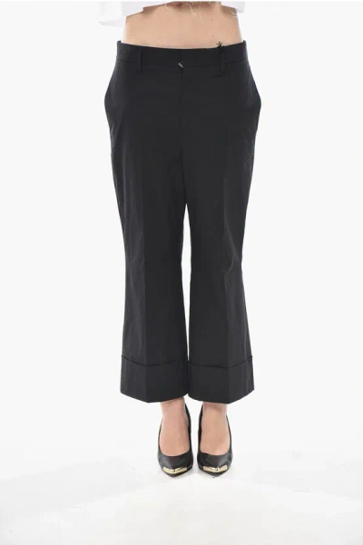 Dsquared2 Stretch Cotton Cropped Fit Pants With Turn-up Hem In Black