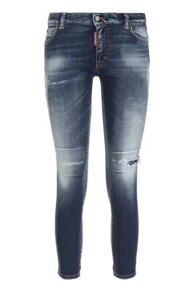 Dsquared2 Stretch Cotton Cropped Jeans In Denim