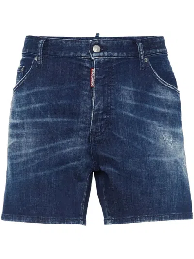 Dsquared2 Stretch Cotton Denim Shorts In Blue