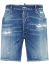 Dsquared2 Blue Shorts With Applied Logo On The Back And Lived Effect In Denim Man