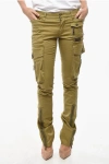 Dsquared2 Stretch Cotton Flared Cargo Pants With Ankle Zip In Green