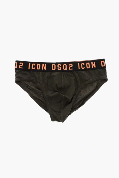 Dsquared2 Stretch Cotton Icon Briefs With Logoed Waistband In Brown