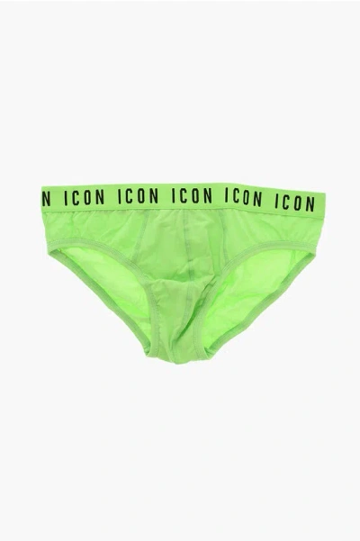 Dsquared2 Stretch Cotton Icon Briefs With Logoed Waistband In Green