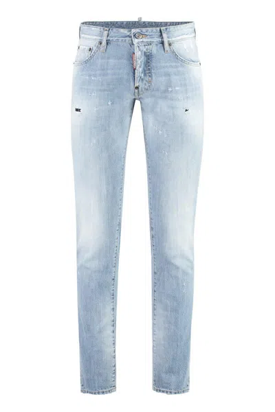Dsquared2 Distressed Five-pocket Cotton Stretch Jeans In Blue
