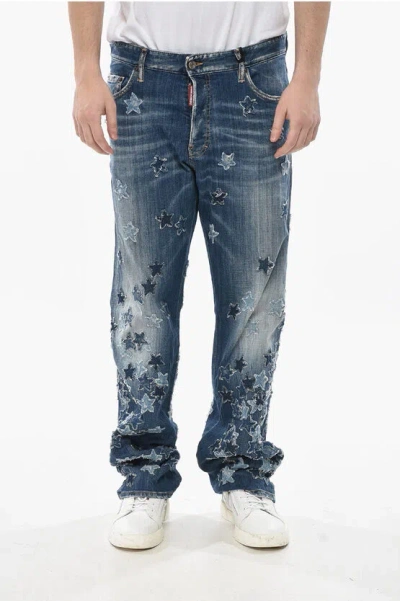 Dsquared2 Stretch Cotton Jeans Roadie With All-over Stars 22cm In Blue
