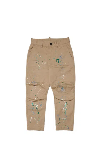Dsquared2 Kids' Stretch Cotton Pants In Beige