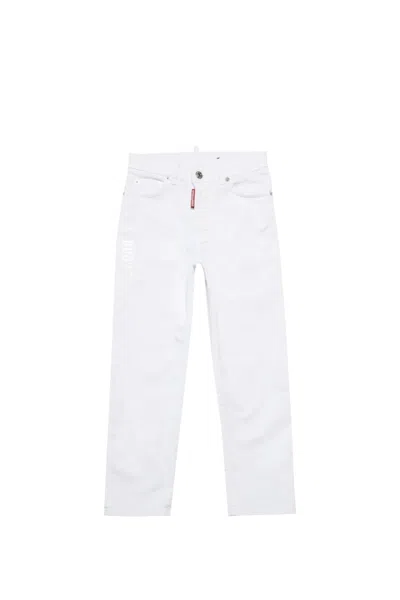 Dsquared2 Kids' Logo-appliqué Straight-leg Jeans In White