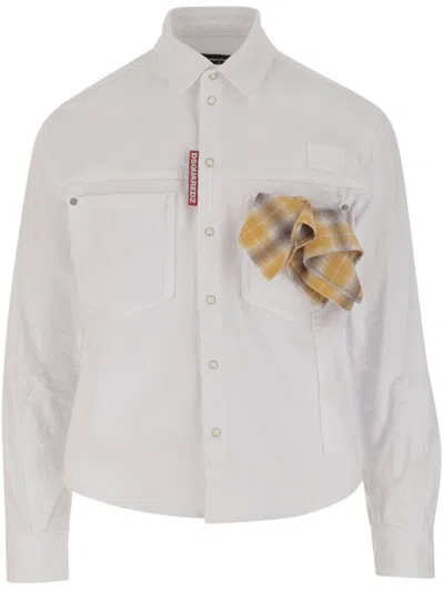 Dsquared2 Stretch Cotton Shirt With Logo In White