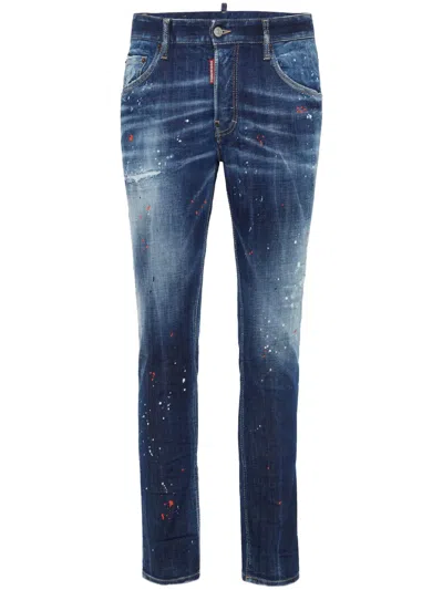 Dsquared2 Slim Fit Distressed Denim Jeans With Five-pocket Design In Blue