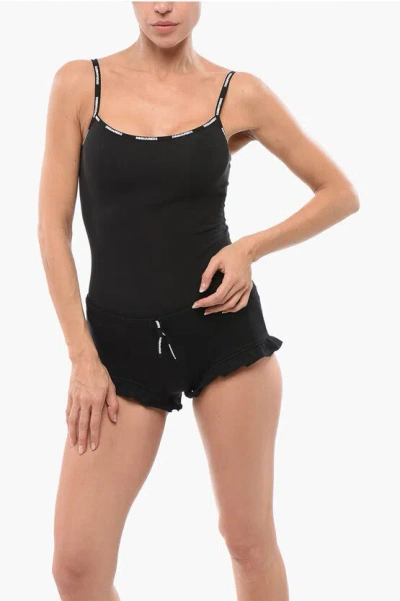 Dsquared2 Stretch Cotton Tank Top With Logoed Details In Black