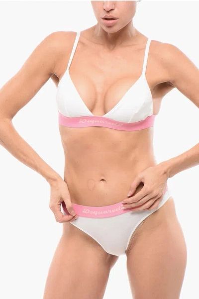 Dsquared2 Stretch Cotton Triangle Bra With Logoed Elastic Band In White