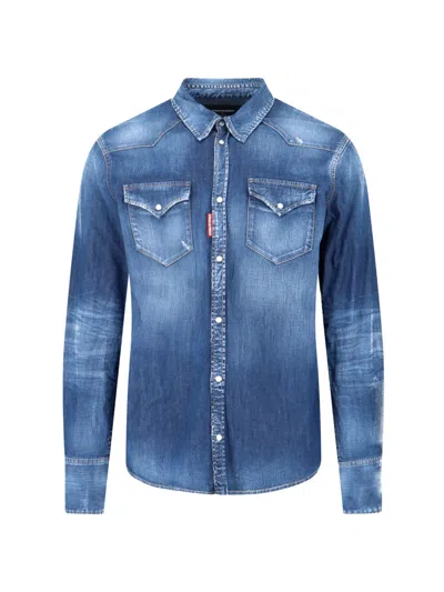 Dsquared2 Stretch Cotton T-shirt For Men In Blue