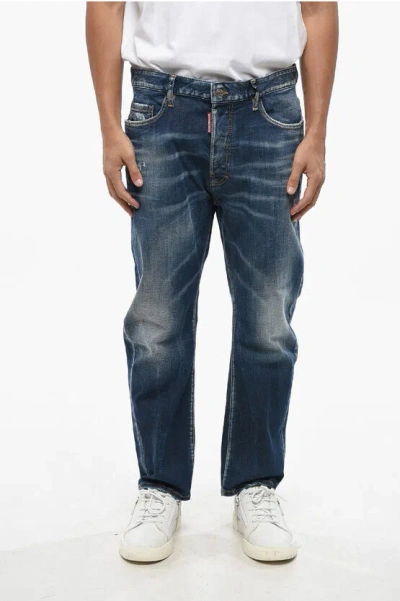 Dsquared2 Stretch Denim Bro Jeans With Logoed Patch On The Back 19cm In Blue