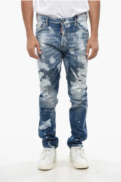 Dsquared2 Stretch Denim Cool Guy Jeans With Paint Effect Details 16cm In Blue