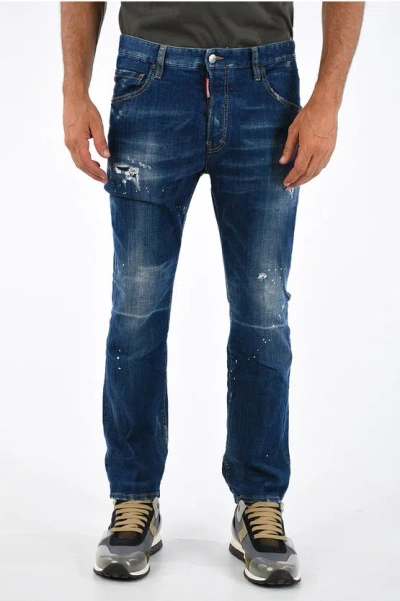 Dsquared2 Stretch Denim Cropped Flare Jeans 20cm In Blue