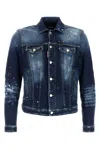 Dsquared2 Dan Blue Jacket With Classic Collar And All-over Painted Details In Denim Man In Blue