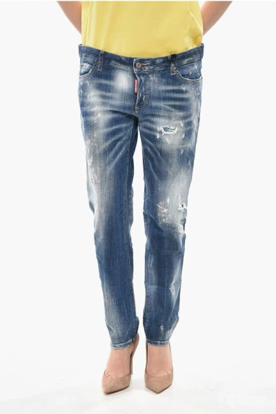 Dsquared2 Stretch Denim Jeans Jennifer Vintage Effect 16cm In Blue