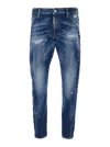 Dsquared2 Blue Slim Jeans With Rips And Bleach Effect In Cotton Blend Denim Man In Navyblue