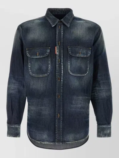 Dsquared2 Stretch Denim Shirt In Blue