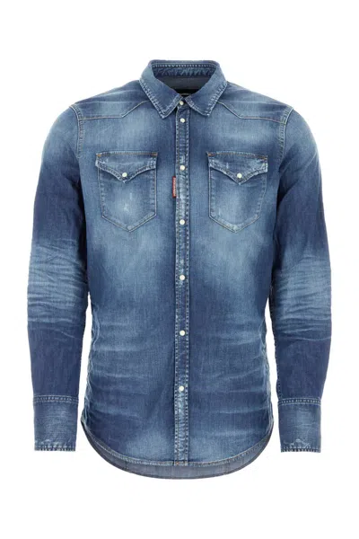 Dsquared2 Stonewashed Denim Shirt In Blue