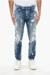Dsquared2 Stretch Denim Skater Jeans With Paint Effect Details 16cm In Blue