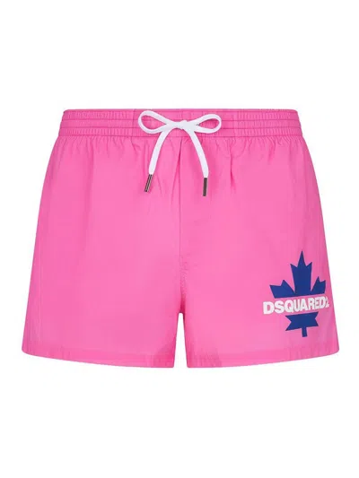 Dsquared2 Badeshorts Mit Logo-print In Rosa