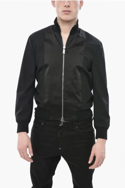 Dsquared2 Stretch Virgin Wool Full-zip Bomber In Black