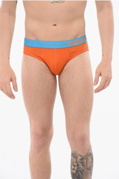 Dsquared2 Stretchy Slip With Logoed Contrasting Waistband In Orange