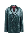 Dsquared2 Stripe 80s Velour Double-breasted Blazer In Green