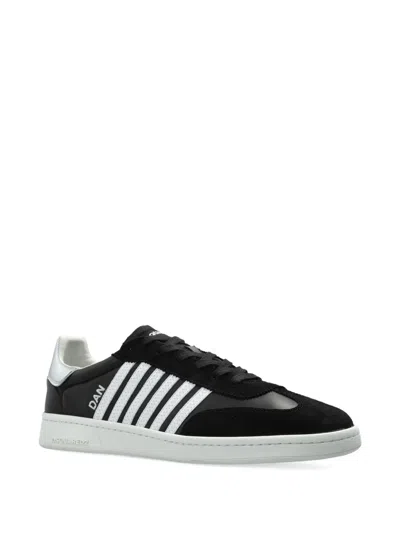 Dsquared2 Black Low Top Sneakers With Contrasting Striped Embellishment On The Side In Leather Woman