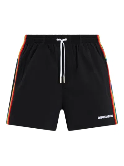 Dsquared2 Stripe-detail Swim Shorts In Black