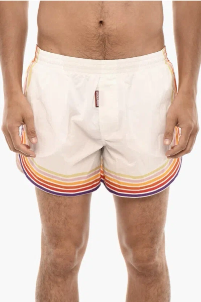 Dsquared2 Stripe Print Midi Boxer Swim Shorts