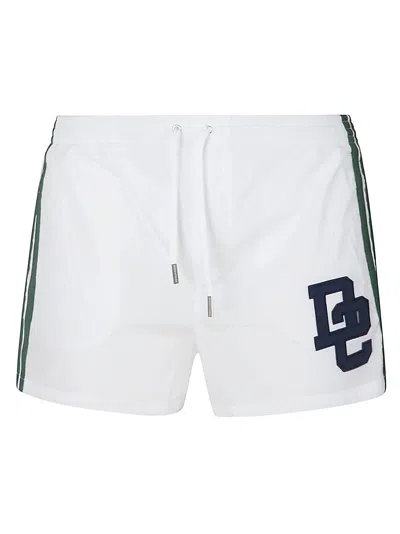 Dsquared2 Stripe Sided Logo Detail Swim Shorts In White