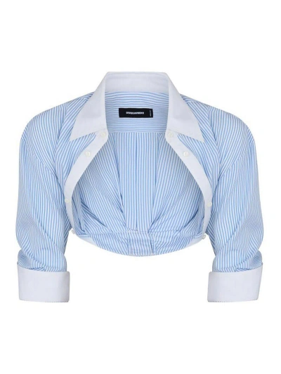 Dsquared2 Striped Cotton Cropped Blouse In Blue