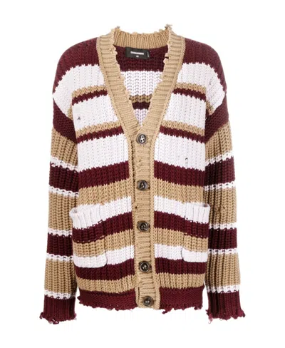 Dsquared2 Striped Buttoned Cardigan In Multicolor