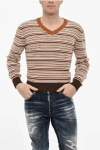 Dsquared2 Striped Cotton Blend V-neck Sweater