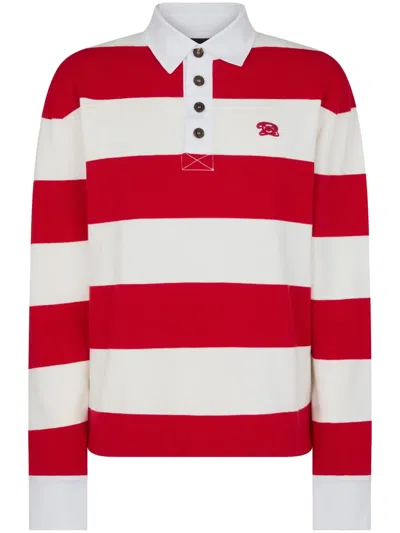 Dsquared2 Striped Cotton Knit Polo In White,red