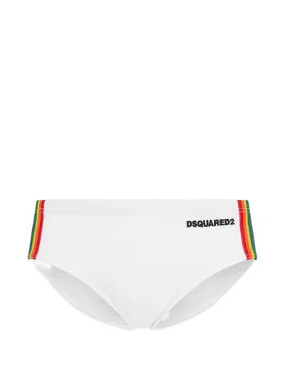 Dsquared2 Striped-detail Swim Tunks In White