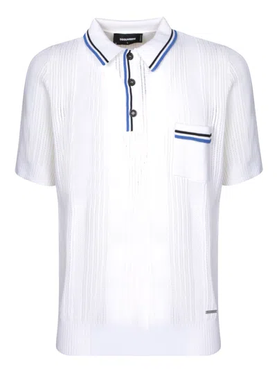 Dsquared2 Striped Edges Polo Shirt In White